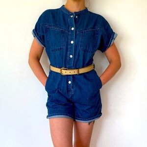 denim romper - buttonup w/ tie belt - super cute!